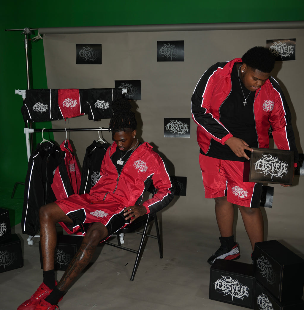 Red Windbreaker Short Set