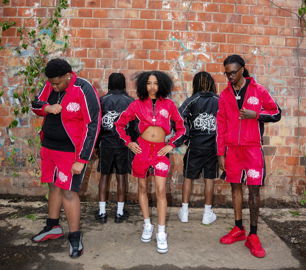 Red Windbreaker Short Set