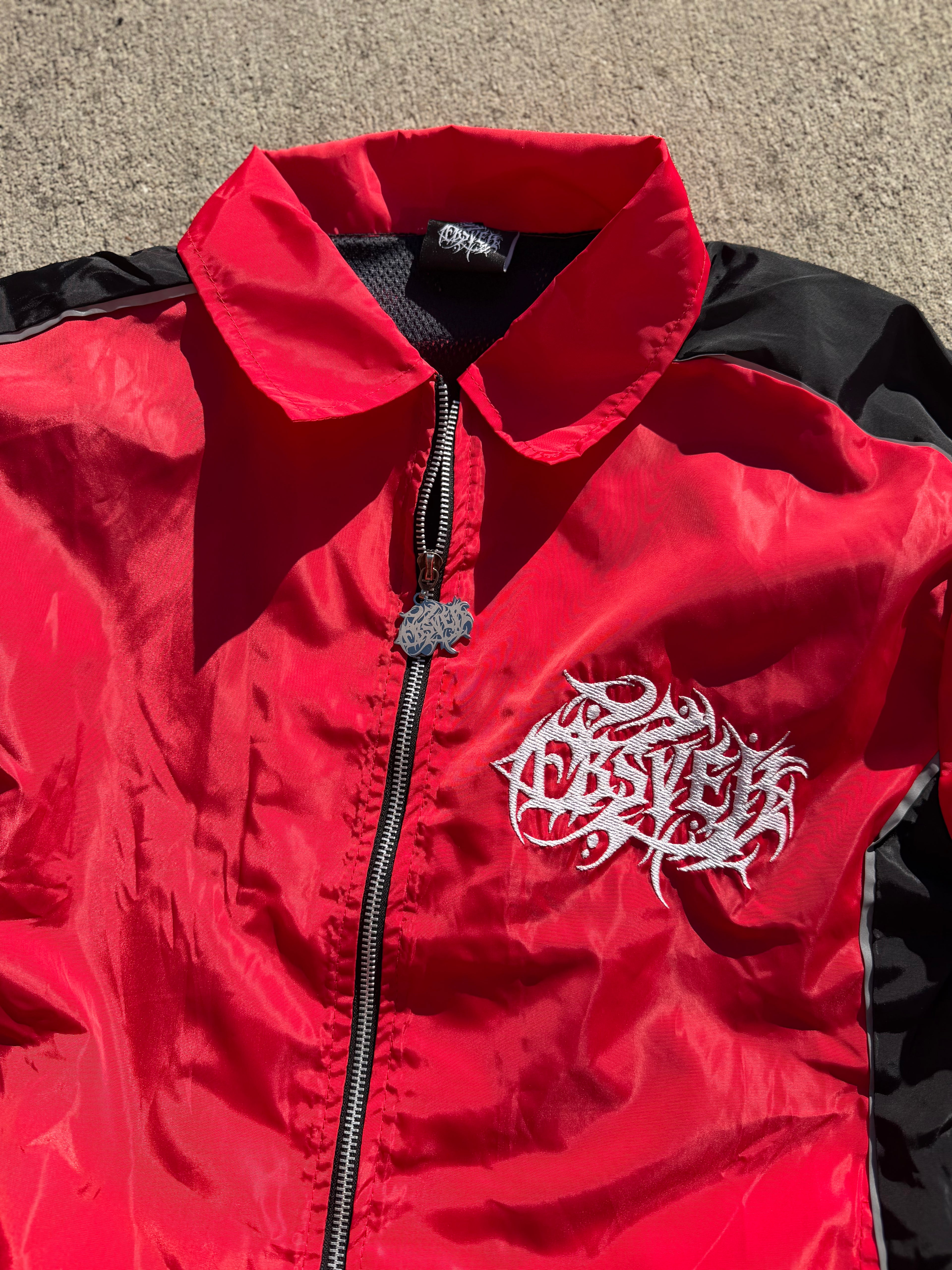 Red Windbreaker Short Set
